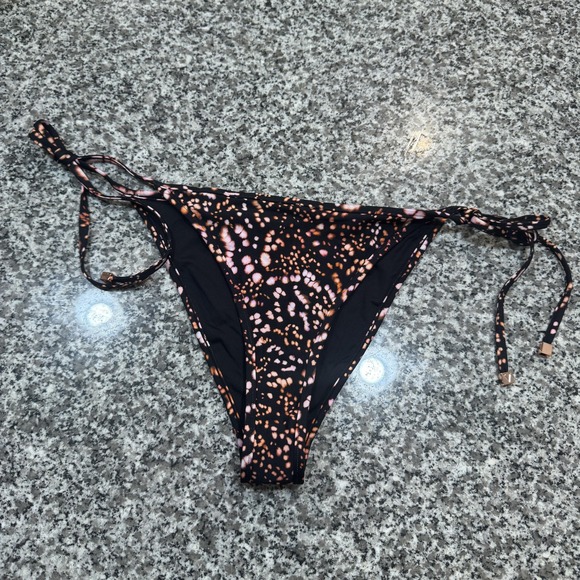Victoria's Secret Bikini Bottom Womens Large Cheeky Tie Side Swim Black Pink - Picture 1 of 8